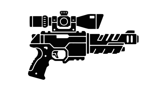Vector illustration of toy blaster with scope icon on a transparent background