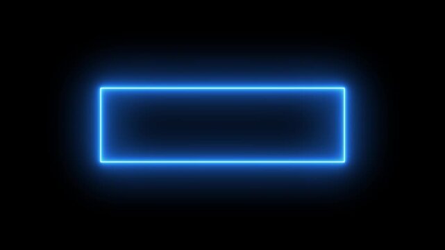 Glowing blue neon rectangular frame border isolated on a solid black background
