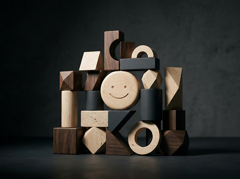 Vintage Wooden Alphabet and Number Blocks with Letters, Cubes and Educational Symbols for School, Business, Learning, Typography and Creative Concept Design