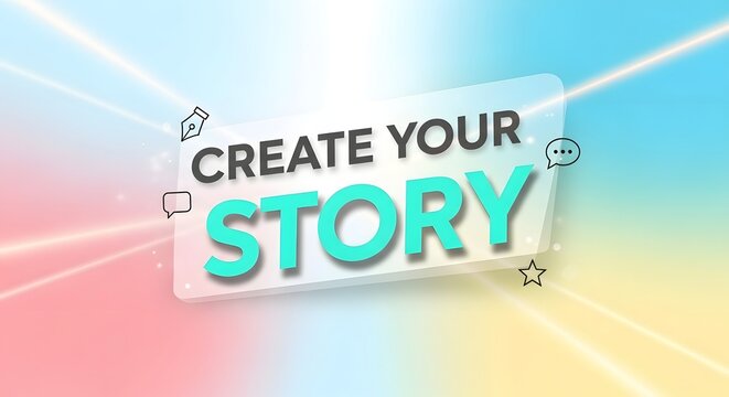 Vibrant 'create your story' typography graphic with colorful background