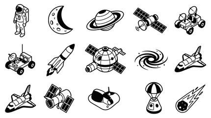 Collection of Space Exploration Icons and Illustrations. © huda