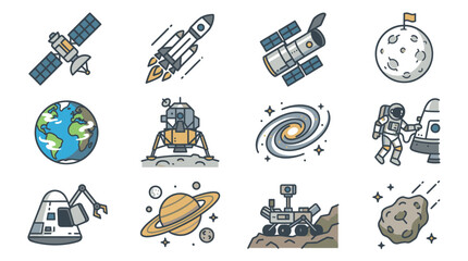 Collection of Space Exploration Icons and Illustrations. © huda