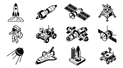 Collection of Space Exploration Icons and Illustrations. © huda