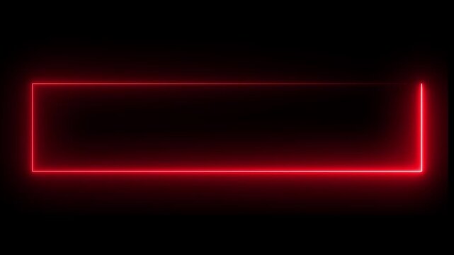 Glowing red neon rectangular frame border isolated on a solid black background