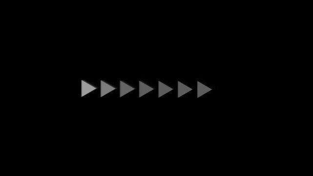 Loading progress bar with flashing triangles animation on black background