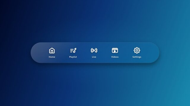 Digital menu bar navigation interface design with icons on blue background