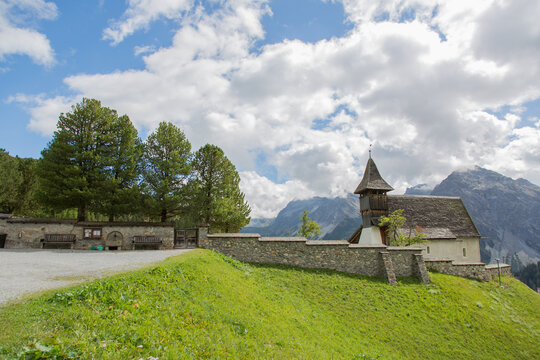 Church in the mountains at Arosa, Swiss Alps, Switzerland