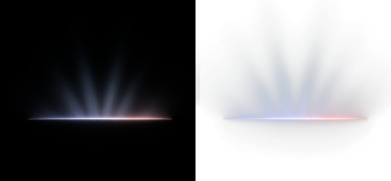 Abstract light rays with glowing horizontal line isolated on transparent background