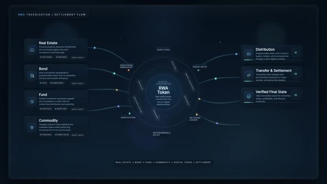 Comprehensive Digital Tokenization Workflow Diagram Illustrating Blockchain Asset Management and Financial Settlement Processes
