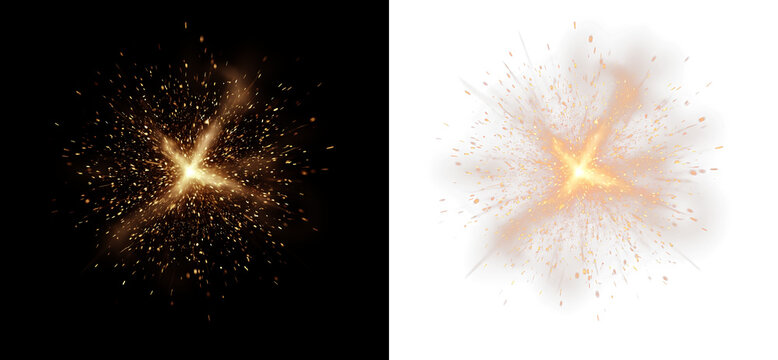 Golden firework explosion with sparks isolated on transparent background