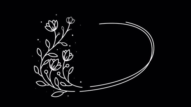 Animated Floral Frame with Hand-Drawn Flowers, Leaves, and Elegant Curved Border