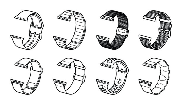 Smartwatch Bands Collection, Modern Accessory Styles, Vector Set for Wearable Tech