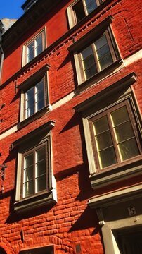 Picturesque red brick wall of a building in gamla stan (old city) in stockholm