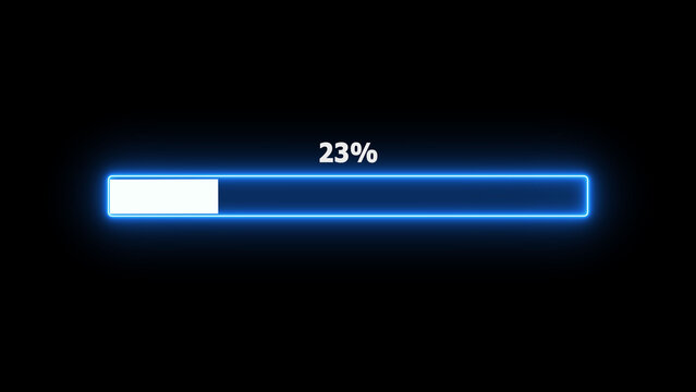 Digital neon 23% loading bar icon background illustration.