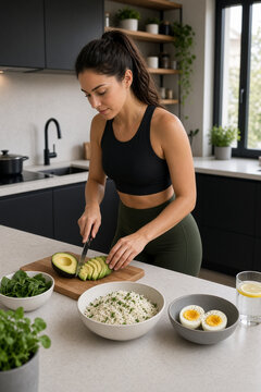 donna prepara pranzo salutare