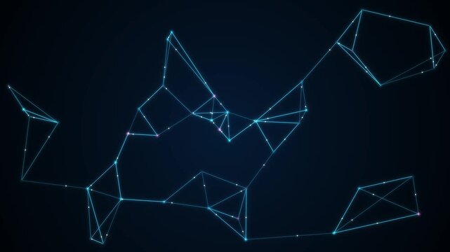 Glowing blue nodes and interconnecting lines form a dynamic digital web against a dark background.