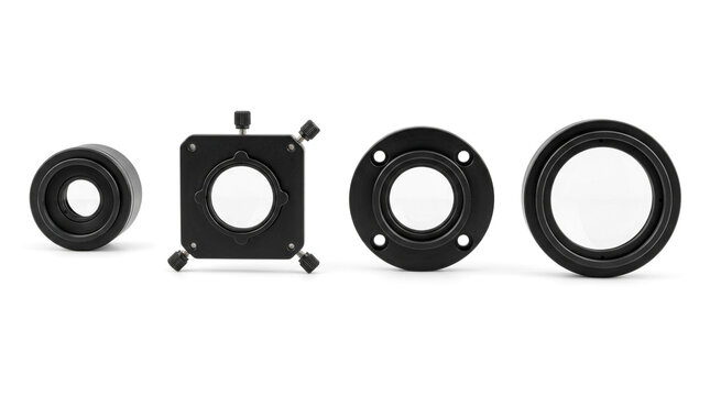 Black anodized precision optical lens mounts for laboratory laser systems
