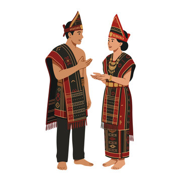Batak Toba traditional clothing from Indonesia showing a couple in ulos ethnic costume culture