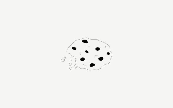 Simple hand-drawn chocolate chip cookie illustration in doodle line art style, representing sweet snacks, bakery treats, dessert menu items, and casual food concepts. This minimalist sketch shows 