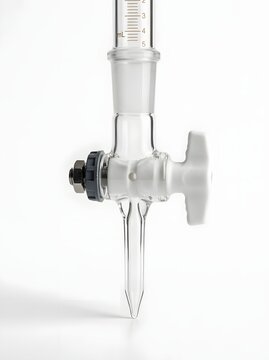 Close up of a laboratory glass burette stopcock valve