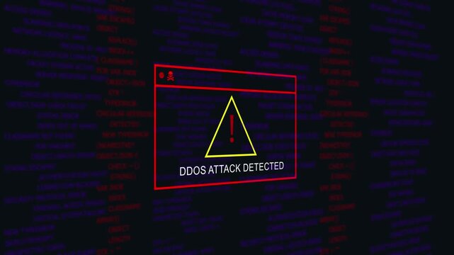 Critical ddos attack detected warning alert on dark digital interface background, featuring abstract programming, code errors and, cybersecurity system failure, notification for network security