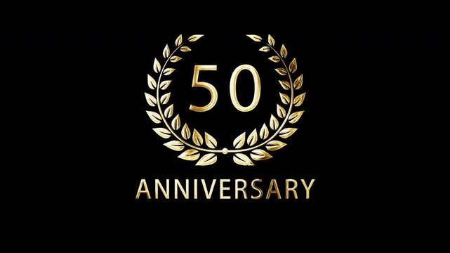 A beautiful gold laurel wreath greeting for the 50th anniversary, date greeting