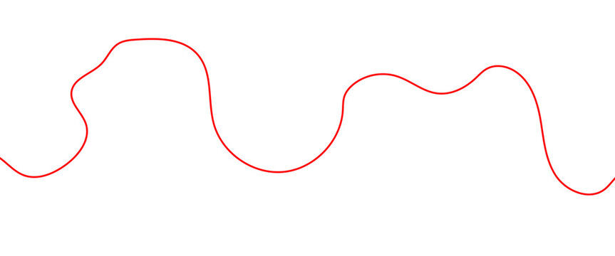 Minimalist red wavy line vector, abstract curved path illustration, simple flowing stroke on white background