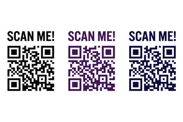 Fototapeta premium Set of scan me qr code icons in black and purple colors for digital scanning with qr code scan me scanning technology marketing internet communication information application response