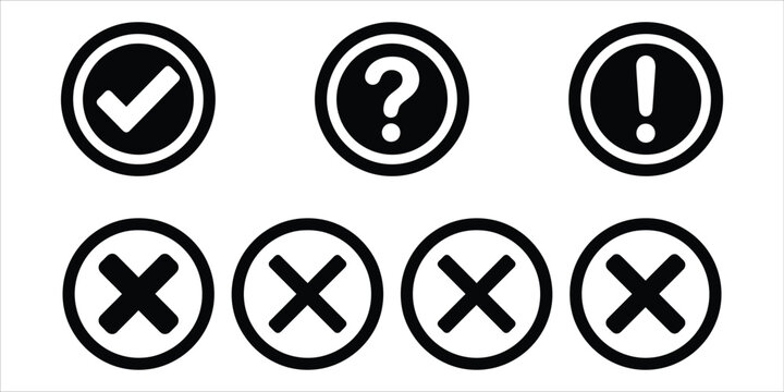 Collection of status and action icons including check mark question mark and cross with cross icon web icons validation information graphics selection confirmation feedback minimalist