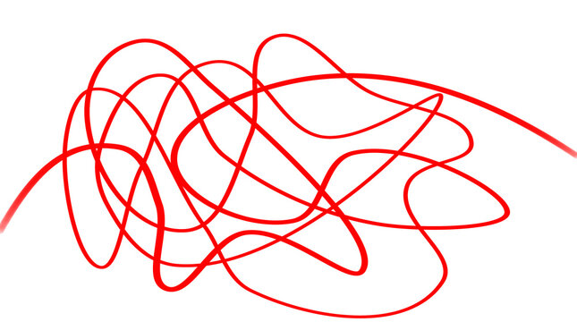 Abstract red tangled scribble line on a solid gray background