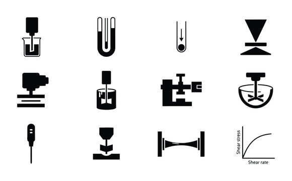 12 Rheology Icons for Material Science and Fluid Dynamics Research