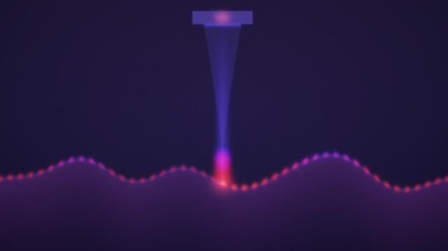 Chromatic Confocal Sensor Rainbow Cone Tracing Surface Profile With Color Coded Points Seamless Loop in calm violet tones