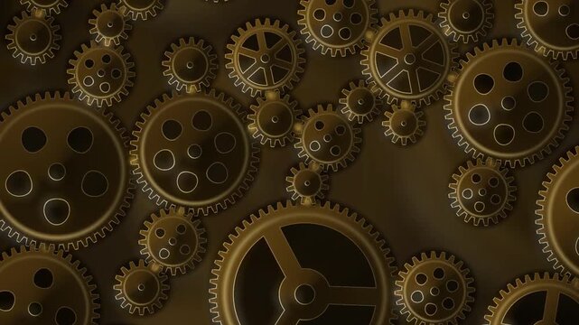 Interlocking Metal Gears Rotating Clockwork Mechanism Background Seamless Loop in rich brass tones