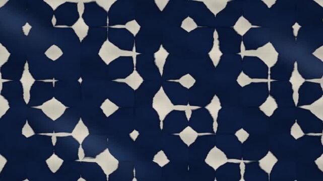 Itajime Shibori Clamp Resist Dyeing With Indigo Capillary Bleed on Folded Cloth, Seamless Loop in cool indigo tones