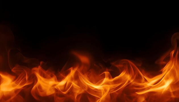 Abstract fiery orange burning fire flames bottom border blazing inferno heat wave red smoke copy space dark black background banner overlay design generative ai