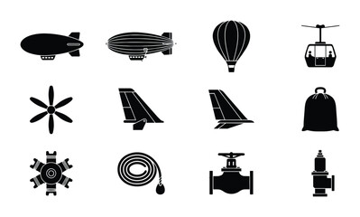 12 Aircraft and Transport linear icon set blimp, balloon, propeller, valve, UI and web interface design © Bundleprohub