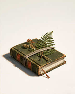 Closed field notebook with grasses held under a wide elastic
