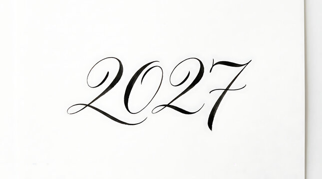 Year 2027 written in elegant black calligraphy on white paper