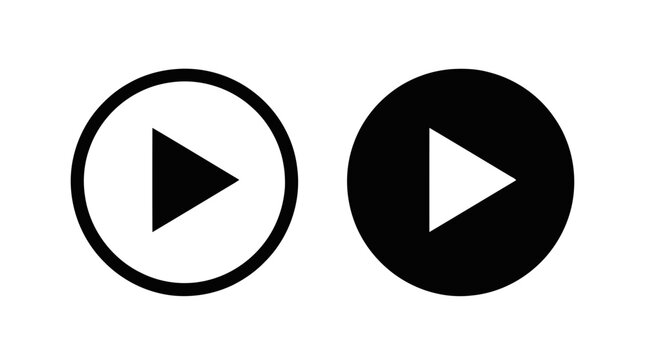 Vector illustration of play button icons in black and white on a transparent background