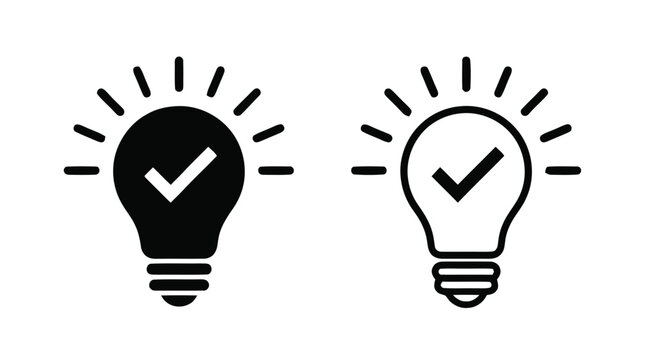 Vector illustration of light bulb icons with check marks on a transparent background