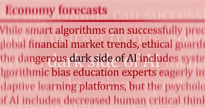 Dark side of AI and artificial intelligence danger. Headline news titles international media abstract concept  loop. Seamless and looped 3d animation.