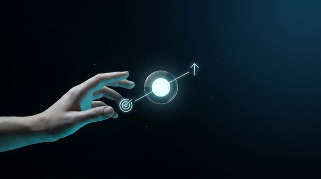 A hand holds a glowing orb of light against a dark background representing innovation and technology