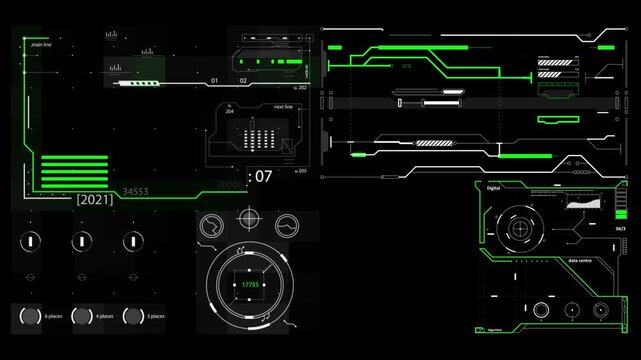 Futuristic HUD digital interface with green data tracking and analytics