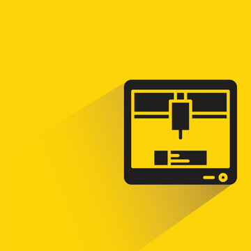 3D printer icon with shadow on yellow background