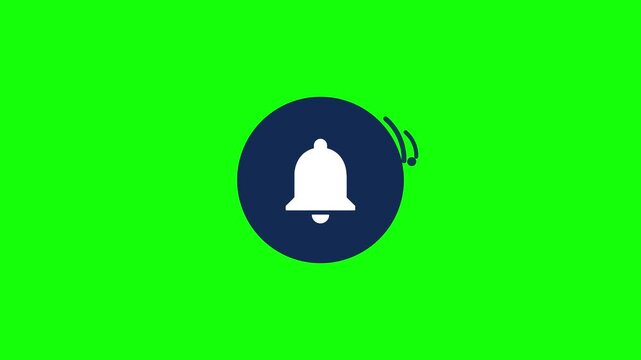 Notification Bell Icon ringing with sound waves on a circular chip, Green Screen Loop Animation