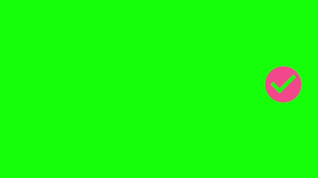 Notification Check Circle Icon flying across screen right to left, Green Screen Loop Animation