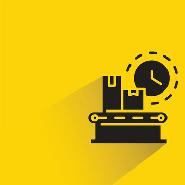 manufacturing on time icon with shadow on yellow background