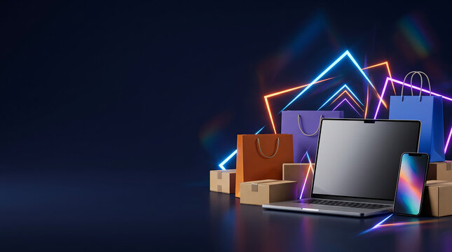 Modern mobile shopping composition featuring digital storefront elements and seasonal promotion space