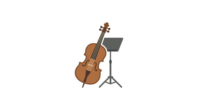 Classical cello and music stand flat vector illustration isolated on white background