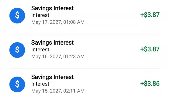 Financial Statement showing savings interest transactions on digital screen interface